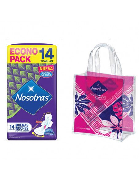 Combo Toallita Femenina Nosotras Buenas Noches x8 Paquetes + Bolso Playero